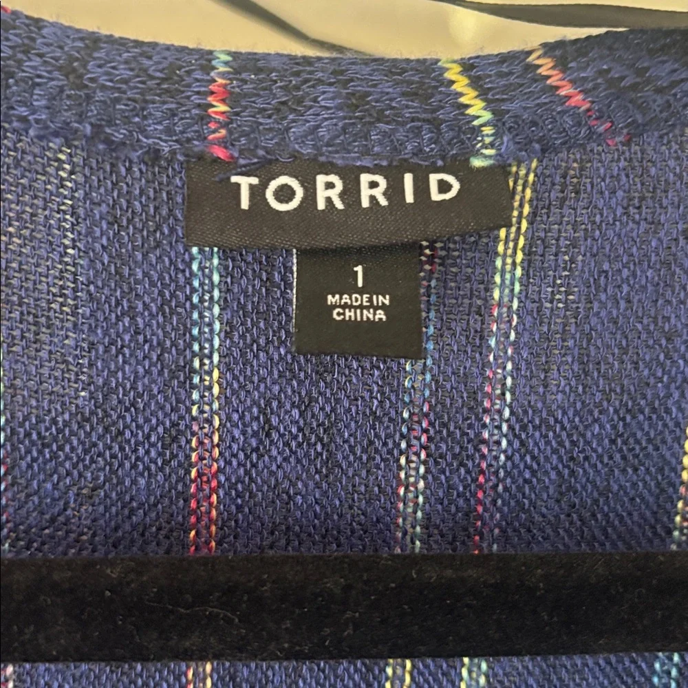 Torrid Rainbow Stripe Blue Heather Open Front Cardigan Duster 1 (1X / 14-16)